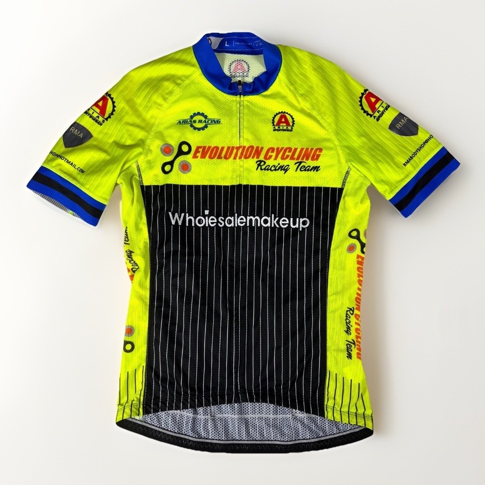 Evolution Cycling Racing Team Jersey Mens Large Neon‎ Yellow Arias Sportswear